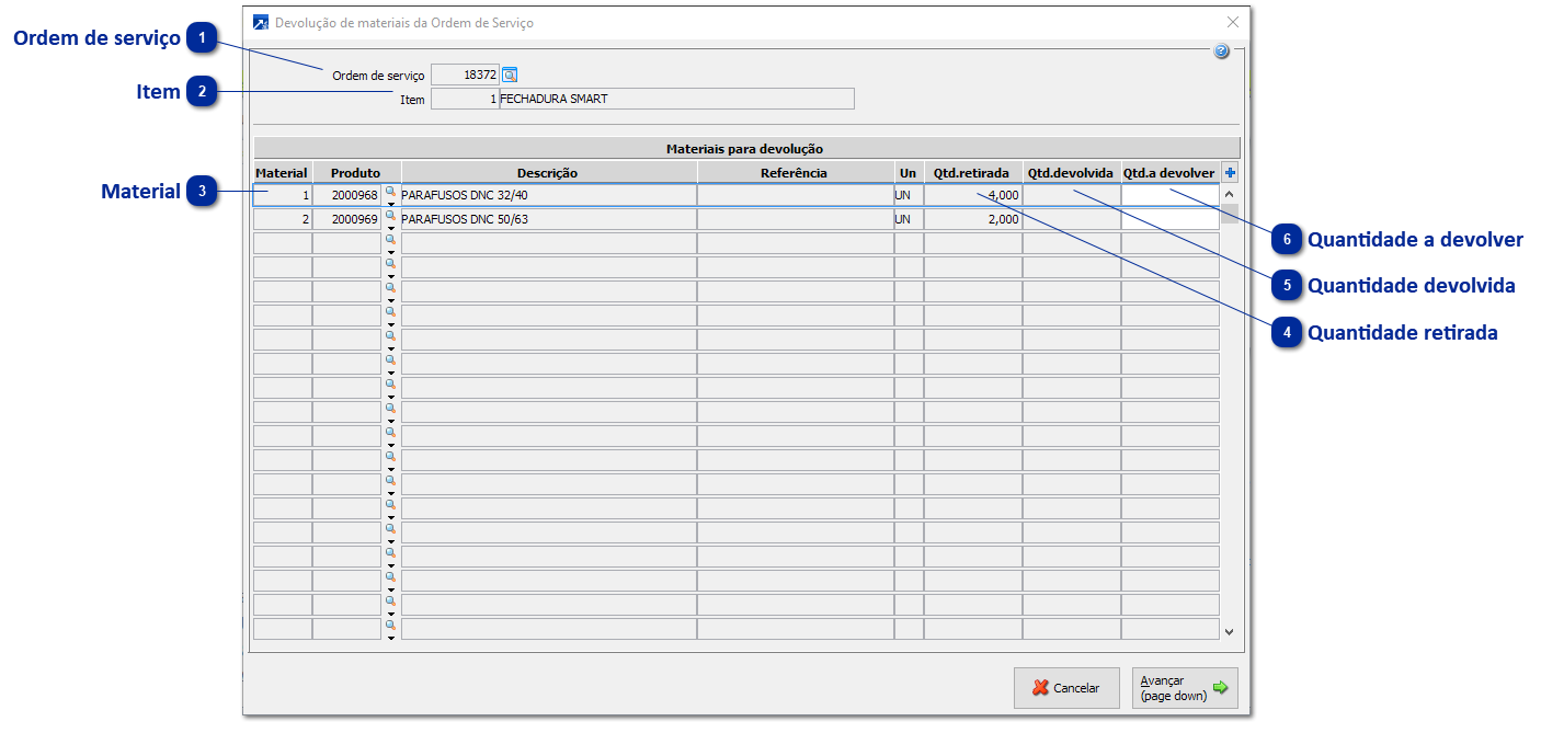 Devolução de Materiais