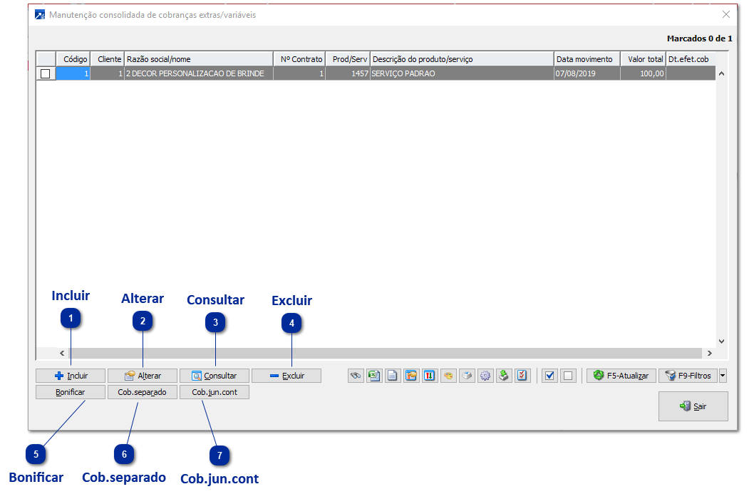 Manutenção Consolidada de Cobranças Extras/Variáveis