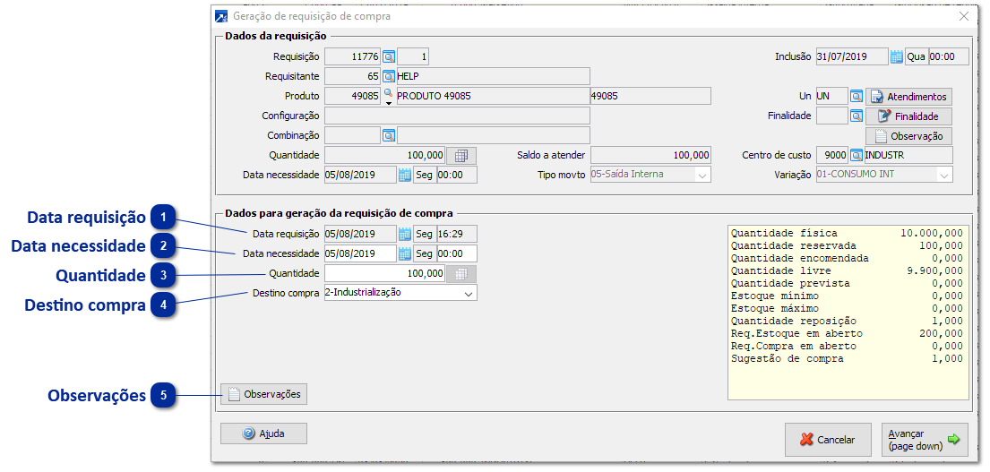 Pedido de Ressuprimento - Compra