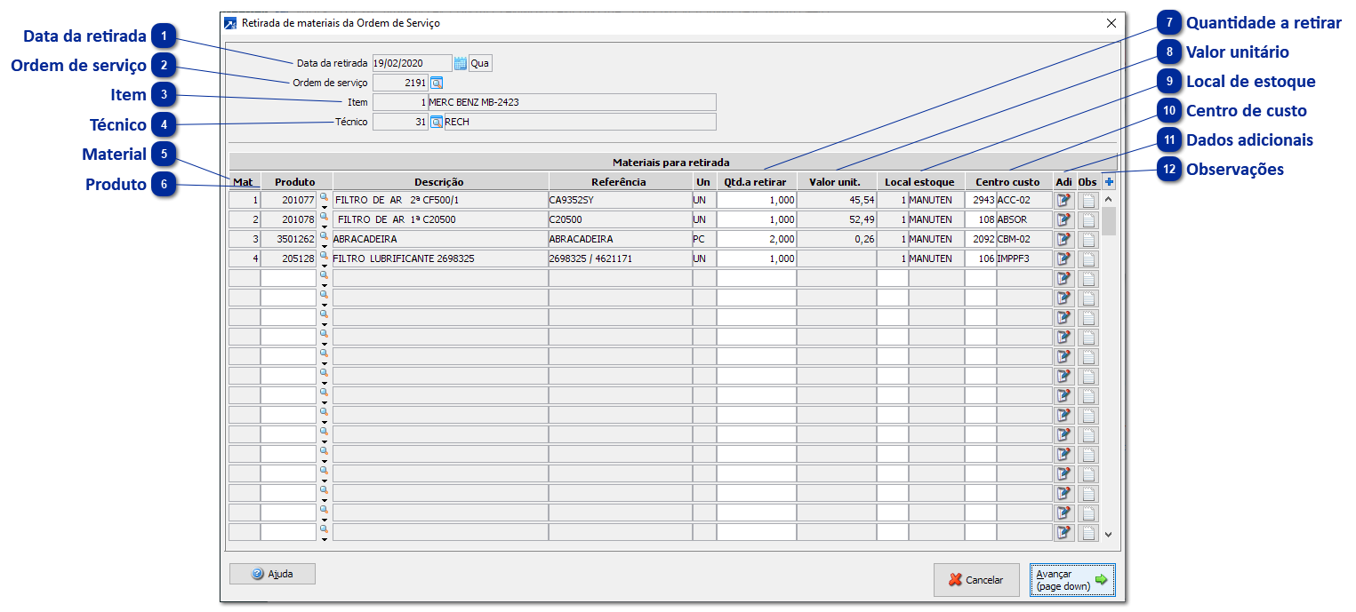 Retirada de Materiais
