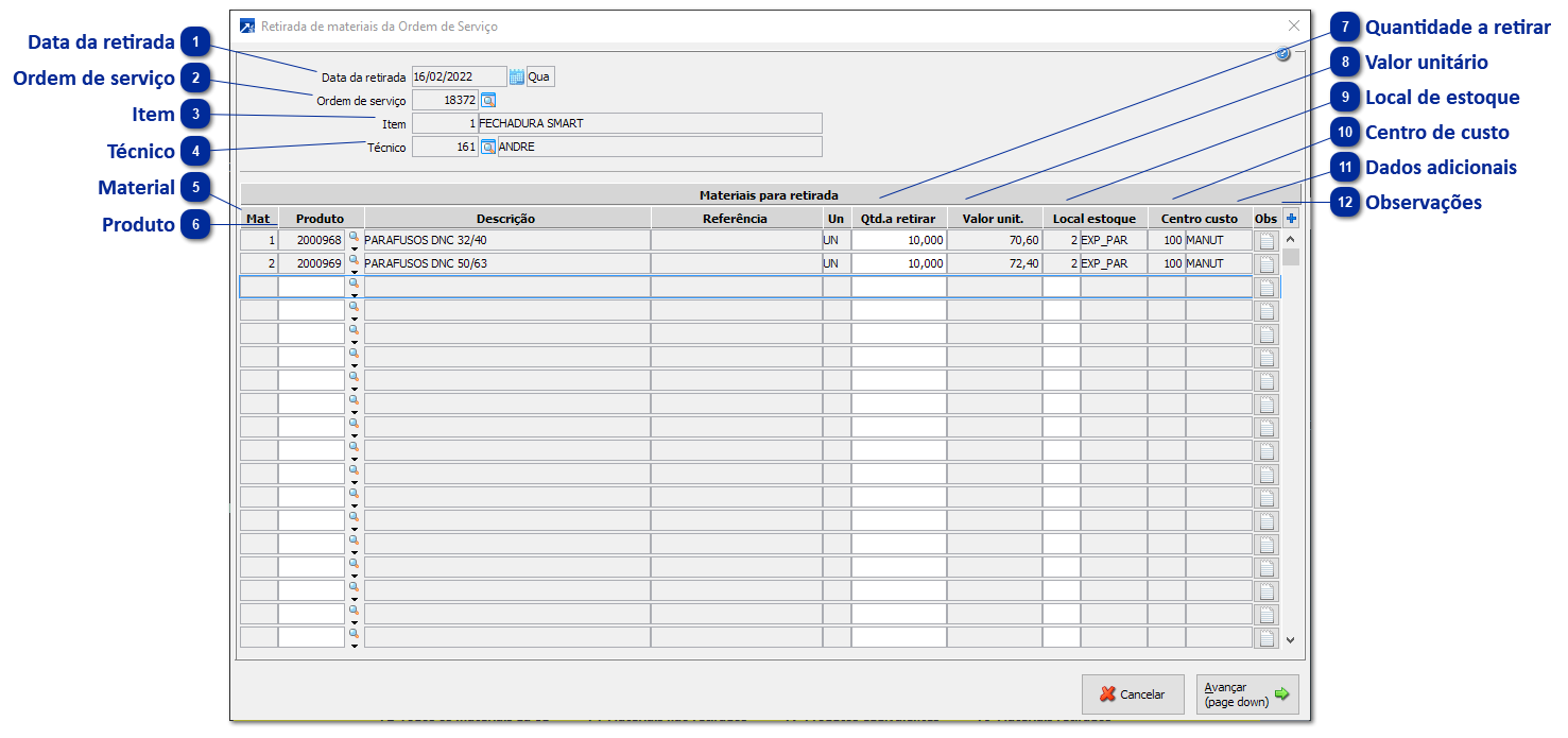 Retirada de Materiais