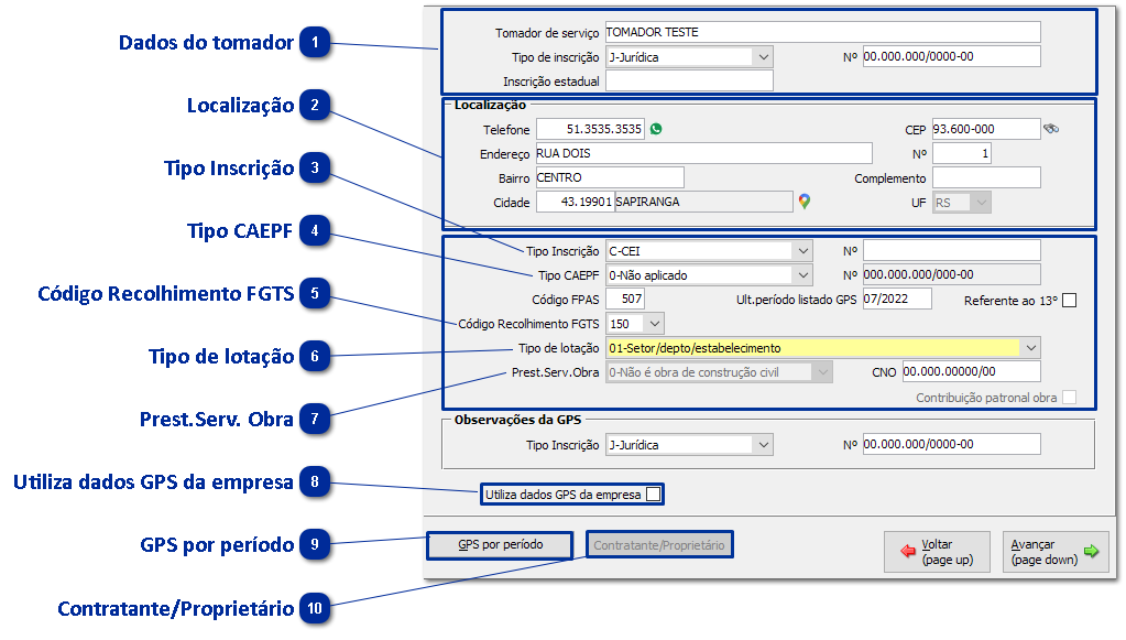 Configuração Tomador/Obra