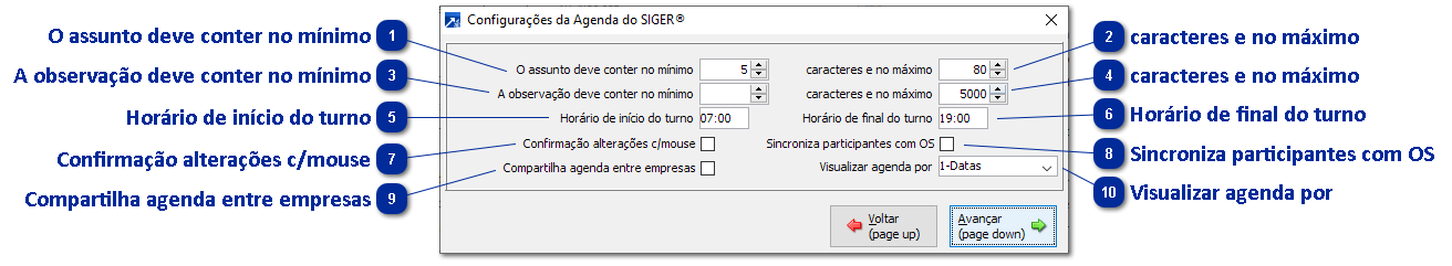 Configurações da Agenda do SIGER®