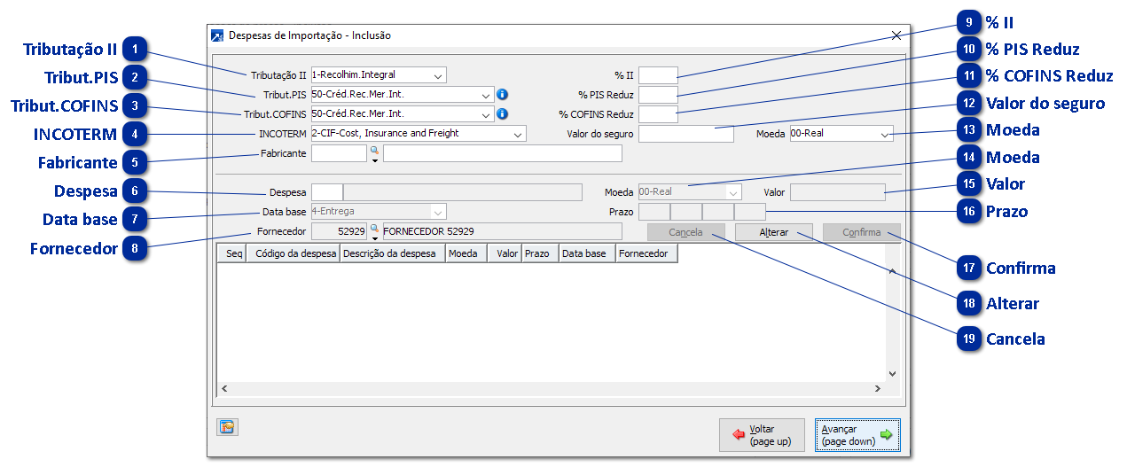 Despesas de Importação