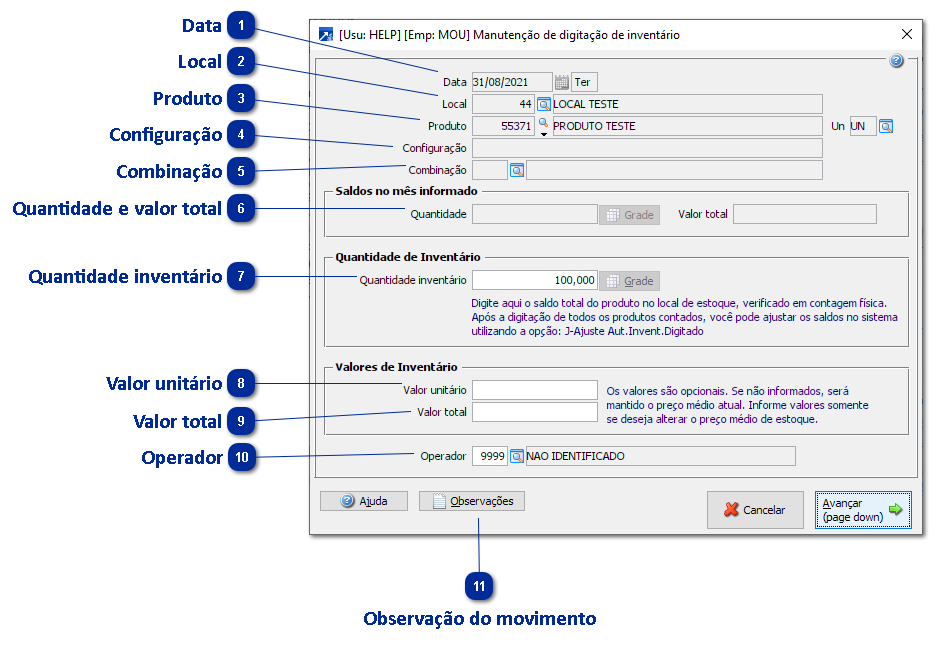 Digitando o Inventário