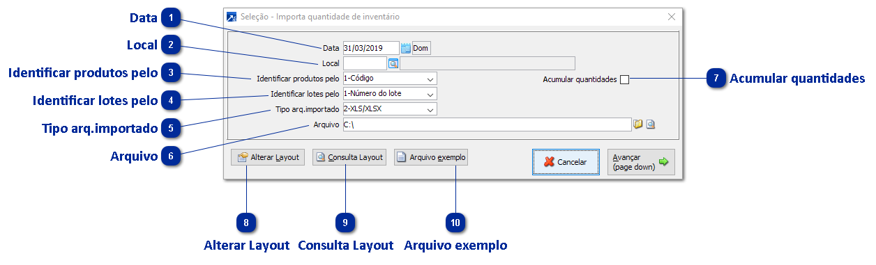 Importando Digitação de Inventário - XLS ou TXT