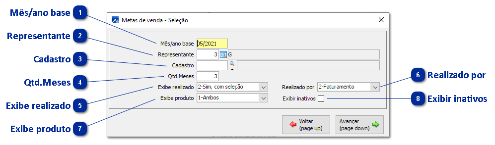 Inserindo Metas por Produto