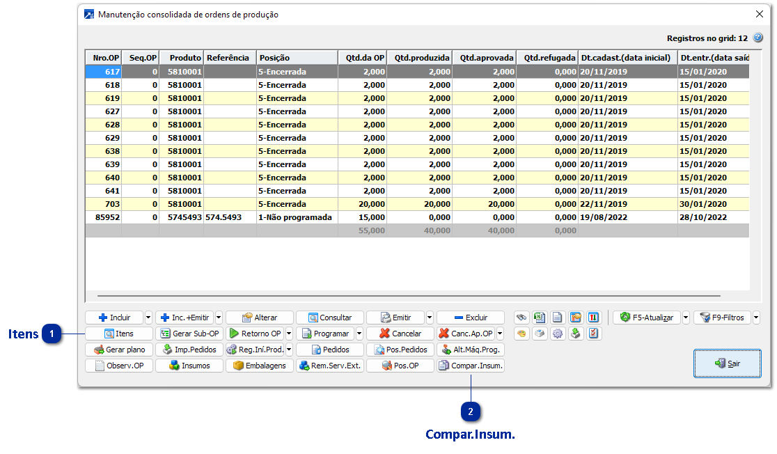 Manutenção consolidada de OP