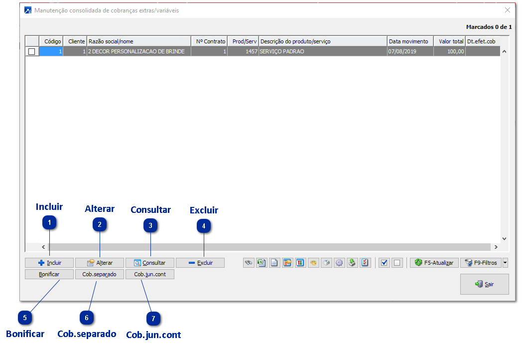 Manutenção Consolidada de Cobranças Extras/Variáveis