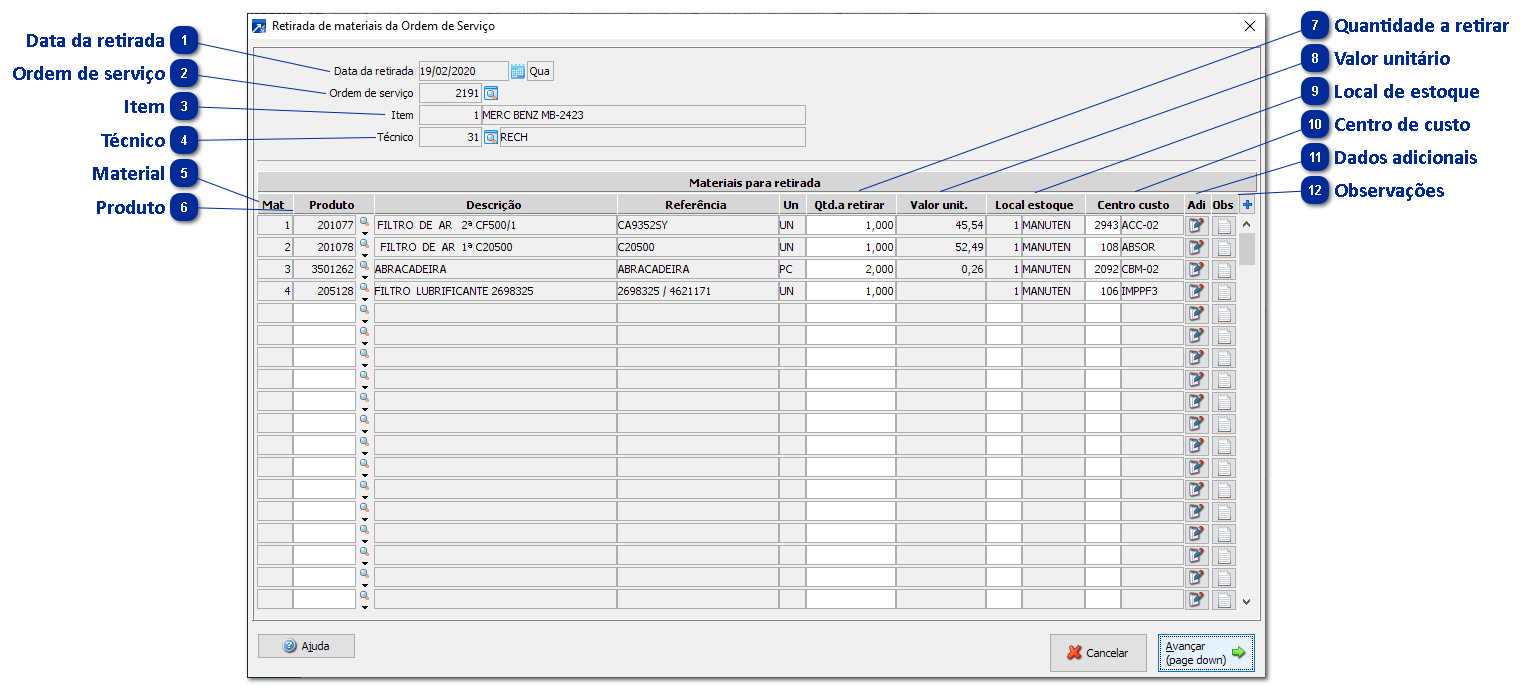 Retirada de Materiais
