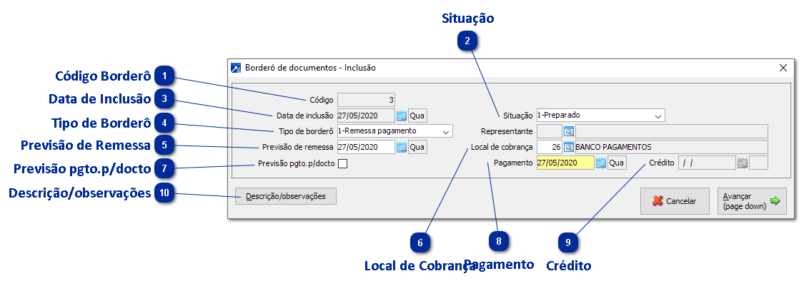 1ª Etapa: Inclusão do Borderô
