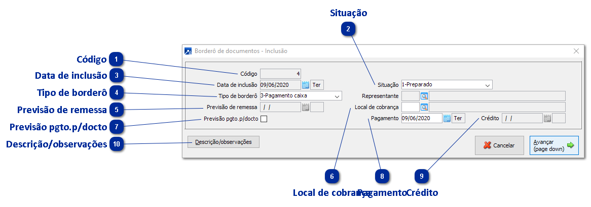 1ª Etapa: Inclusão do Borderô