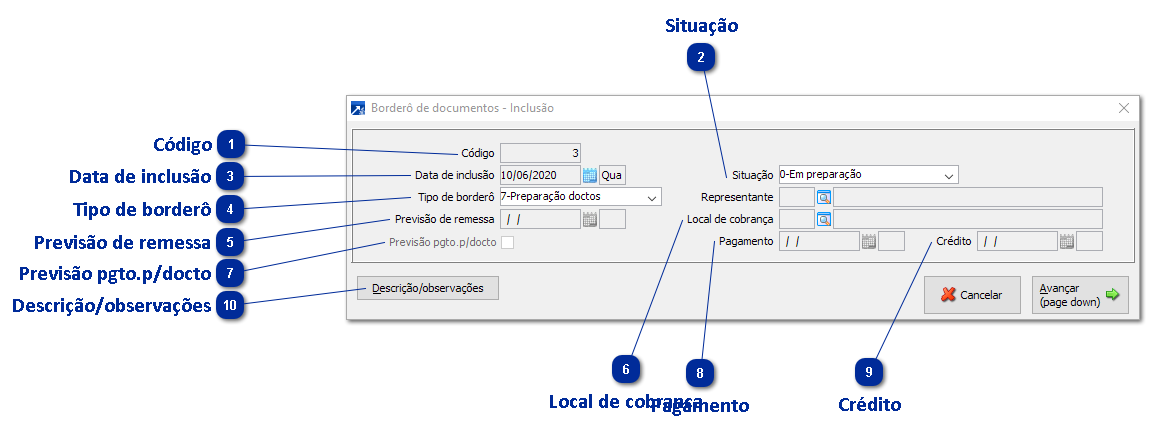 1ª Etapa: Inclusão do Borderô de Preparação