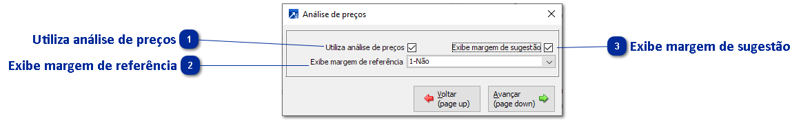 Botão <Análise de preços>