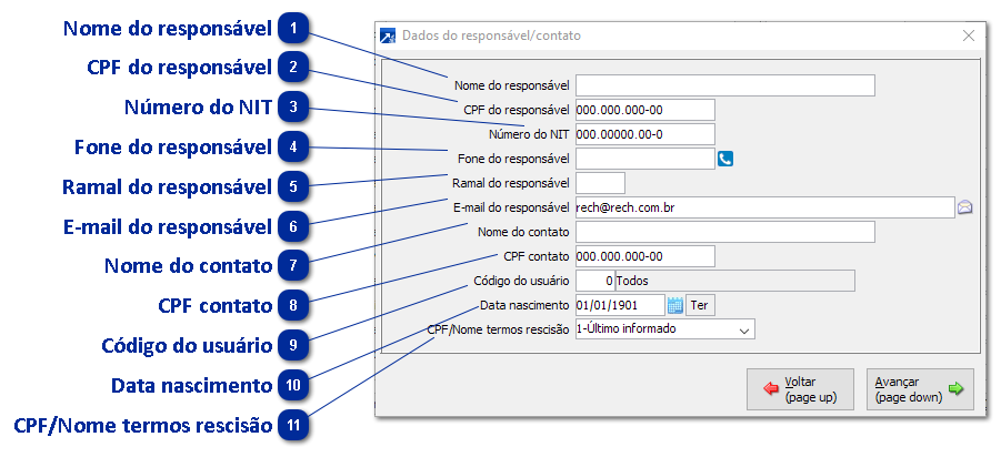 Botão Responsável/contato