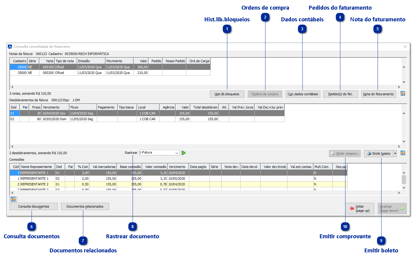 Consulta consolidada do financeiro