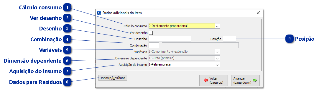 Dados adicionais do item