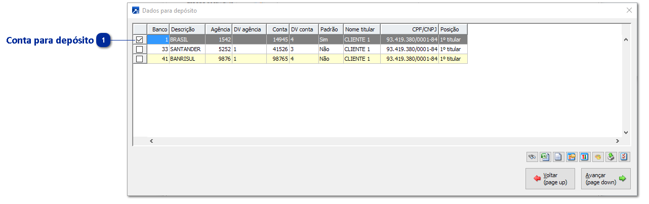 Dados para Depósito