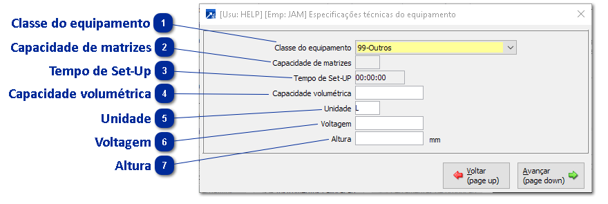 Especificações Técnicas - Equipamento