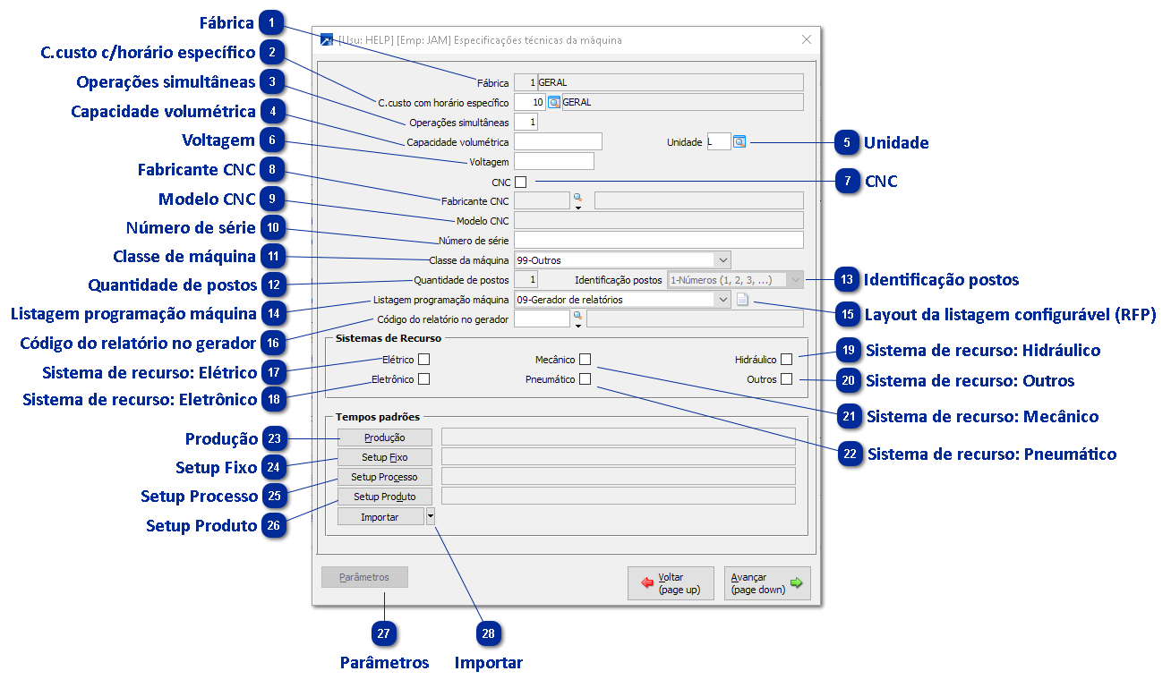 Especificações Técnicas - Máquina ou Dispositivo