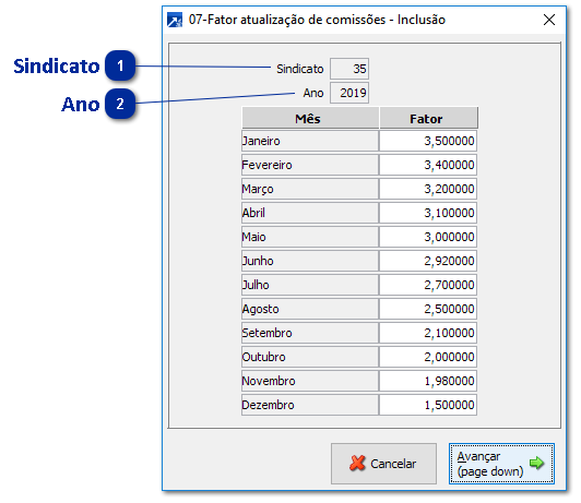 Fator atualização de comissão