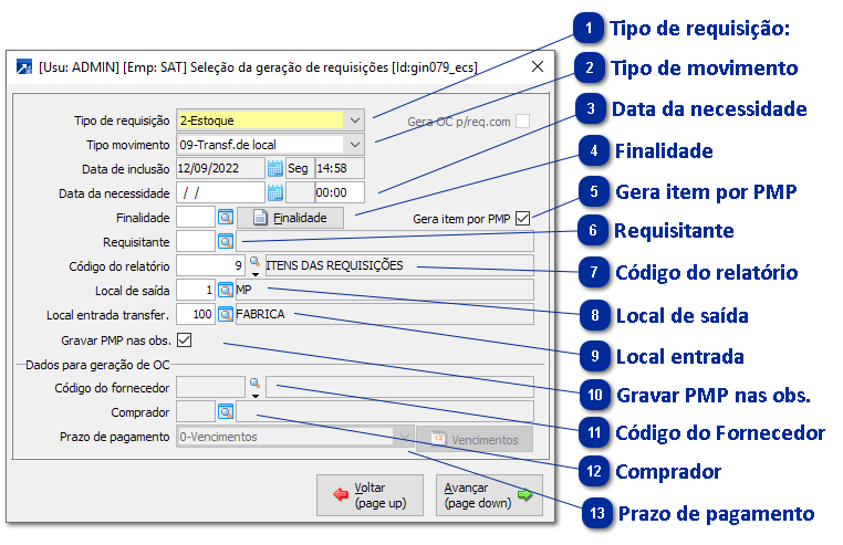 Geração das requisições de estoque ou compras manual por PMP