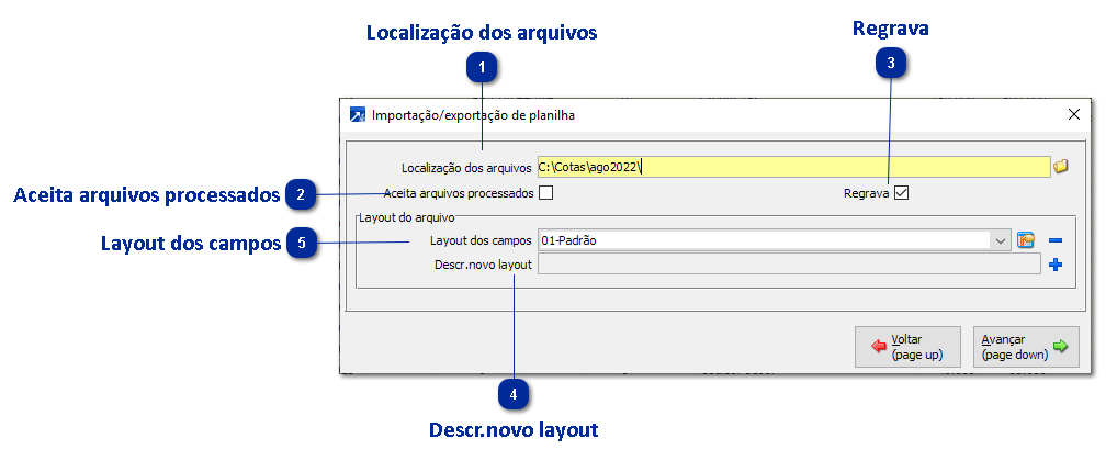Importação/exportação de planilha