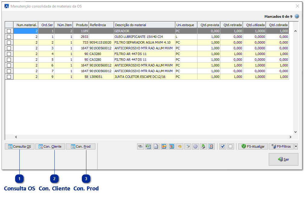 Manutenção Consolidada de Materiais da OS