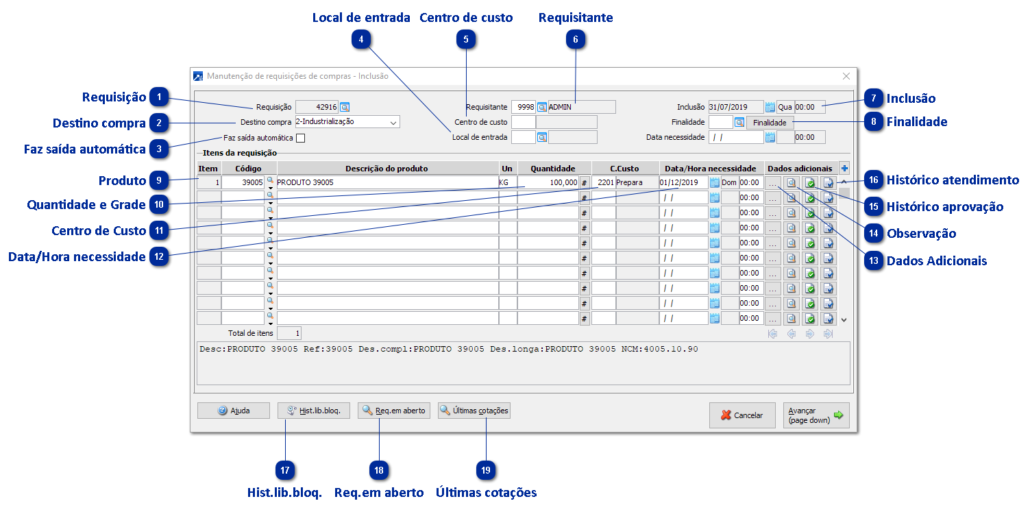 Manutenção da Requisição Compra