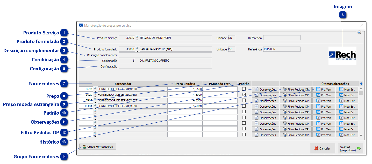 Manutenção do preço por serviço