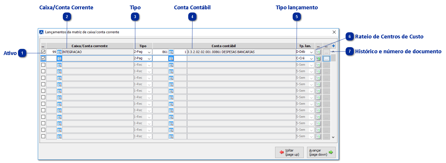 Matriz de Lançamento no Extrato