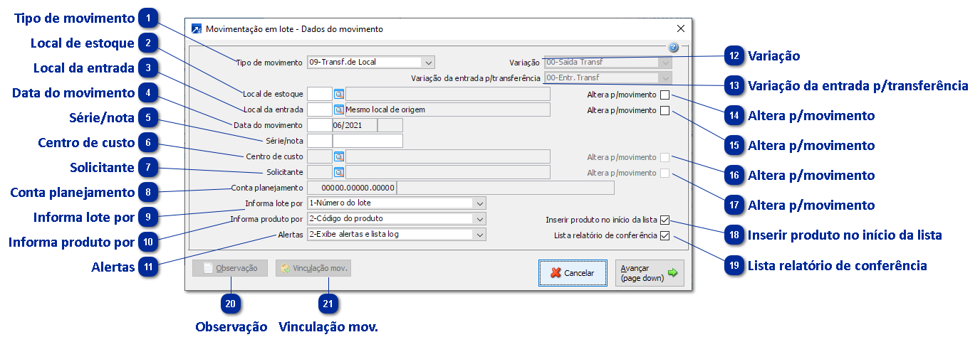 Movimentação em Lote