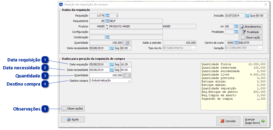 Pedido de Ressuprimento - Compra