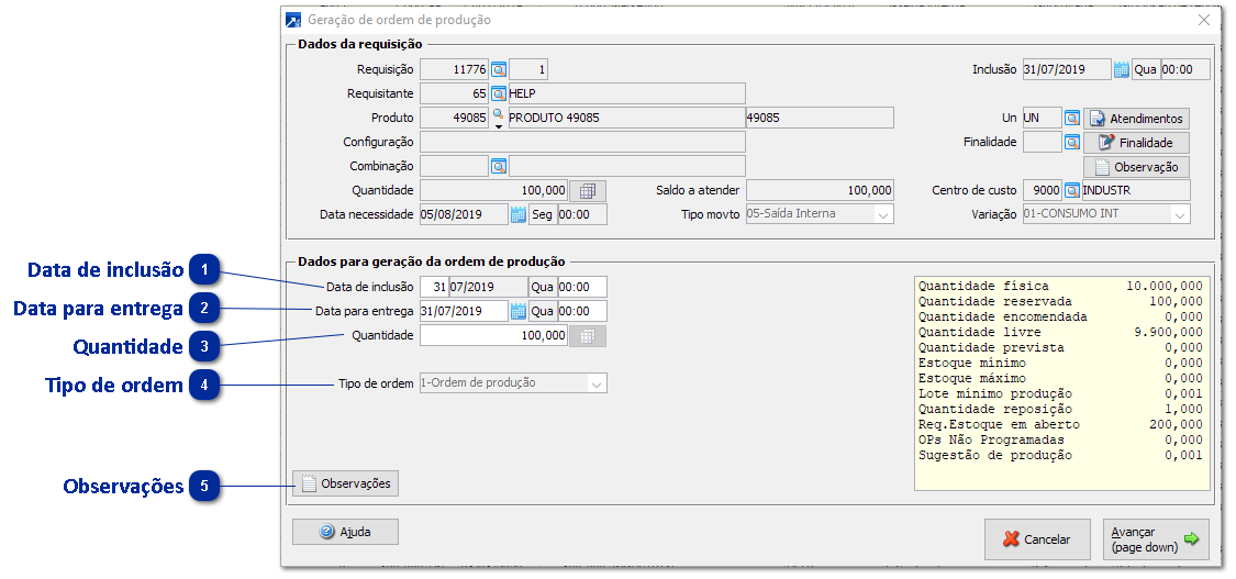 Pedido de Ressuprimento - Produção