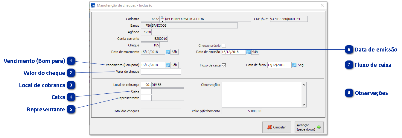 Recebimento de Cheque