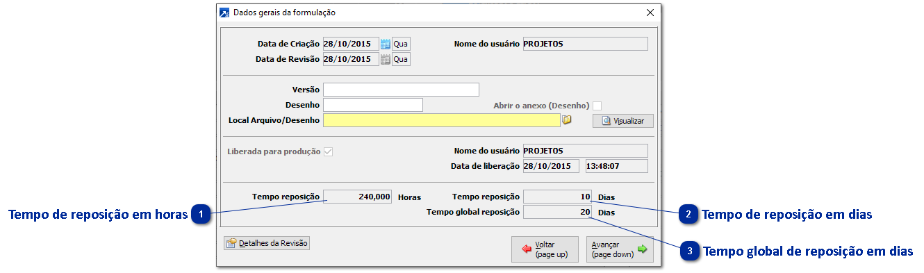 Tempo de Reposição da Combinação