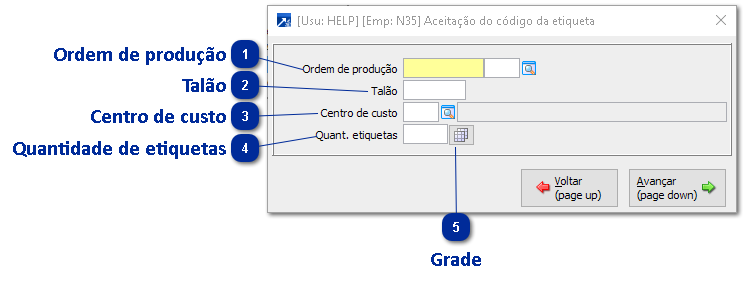 Aceitação OP/Talão/tamanho(grade)/CC