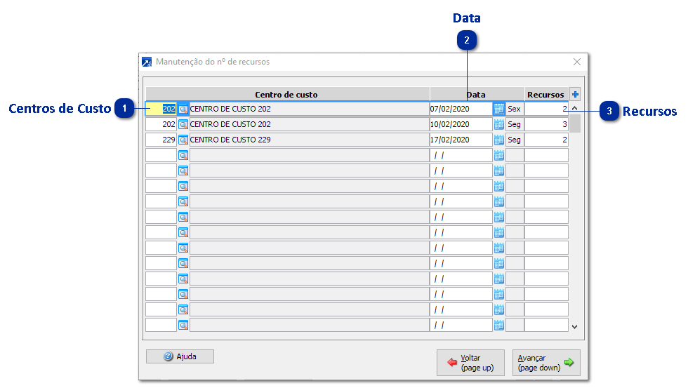 Botão de Manutenção de Recursos