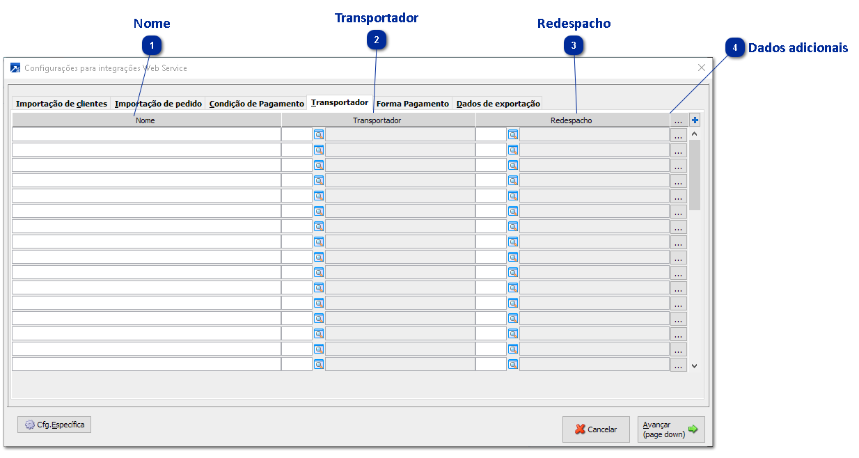 Cfg.Integração - Transportador