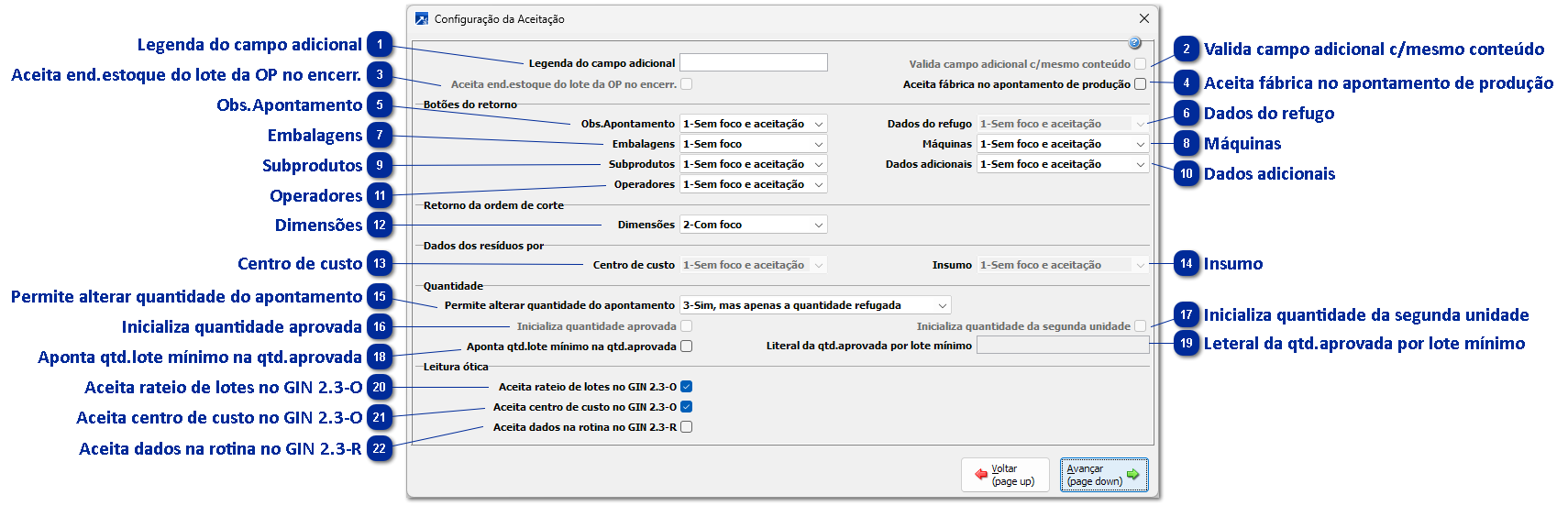 Configurações aceitação
