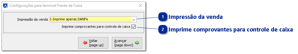 Configurações Específicas - Frente de caixa