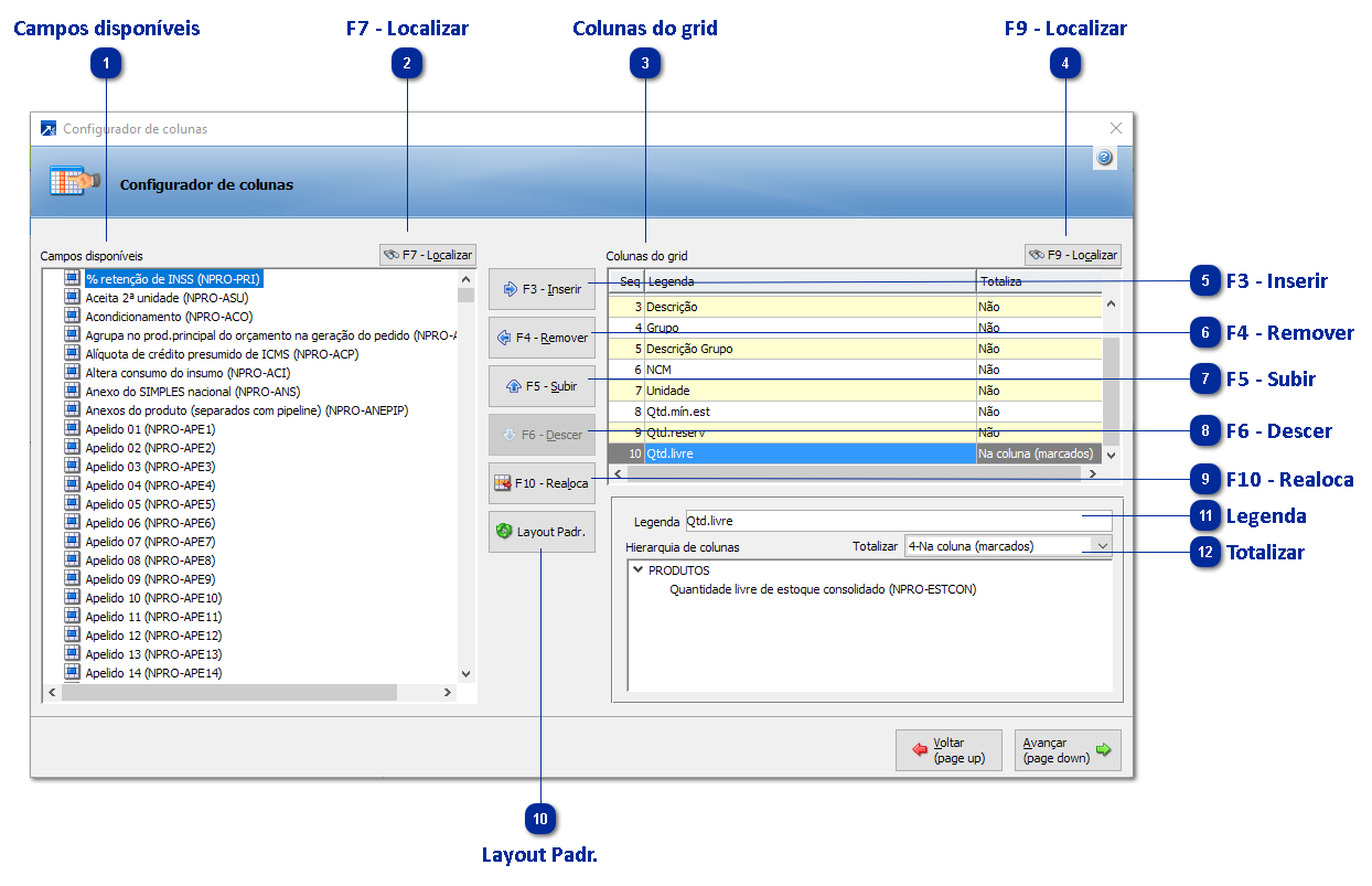 Configurador de Colunas
