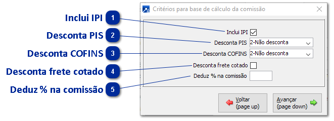 Critérios para Base de Cálculo da Comissão
