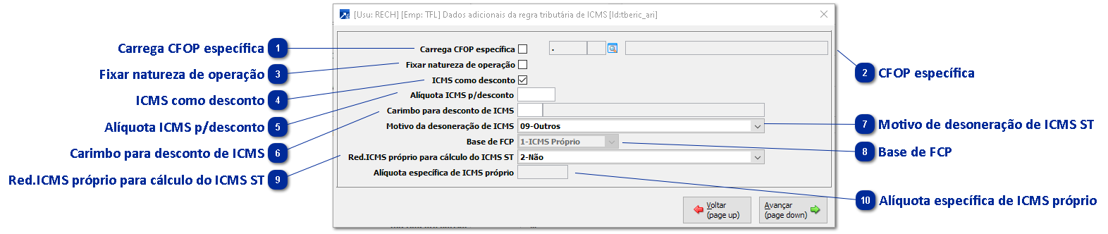 Dados adicionais da regra tributária de ICMS