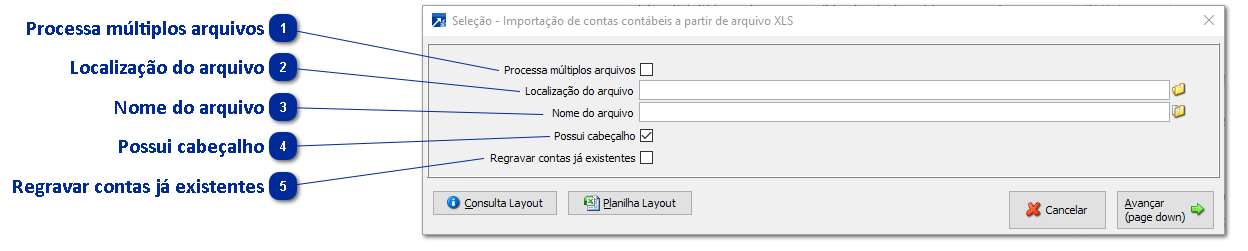 Importação de contas contábeis a partir de planilha