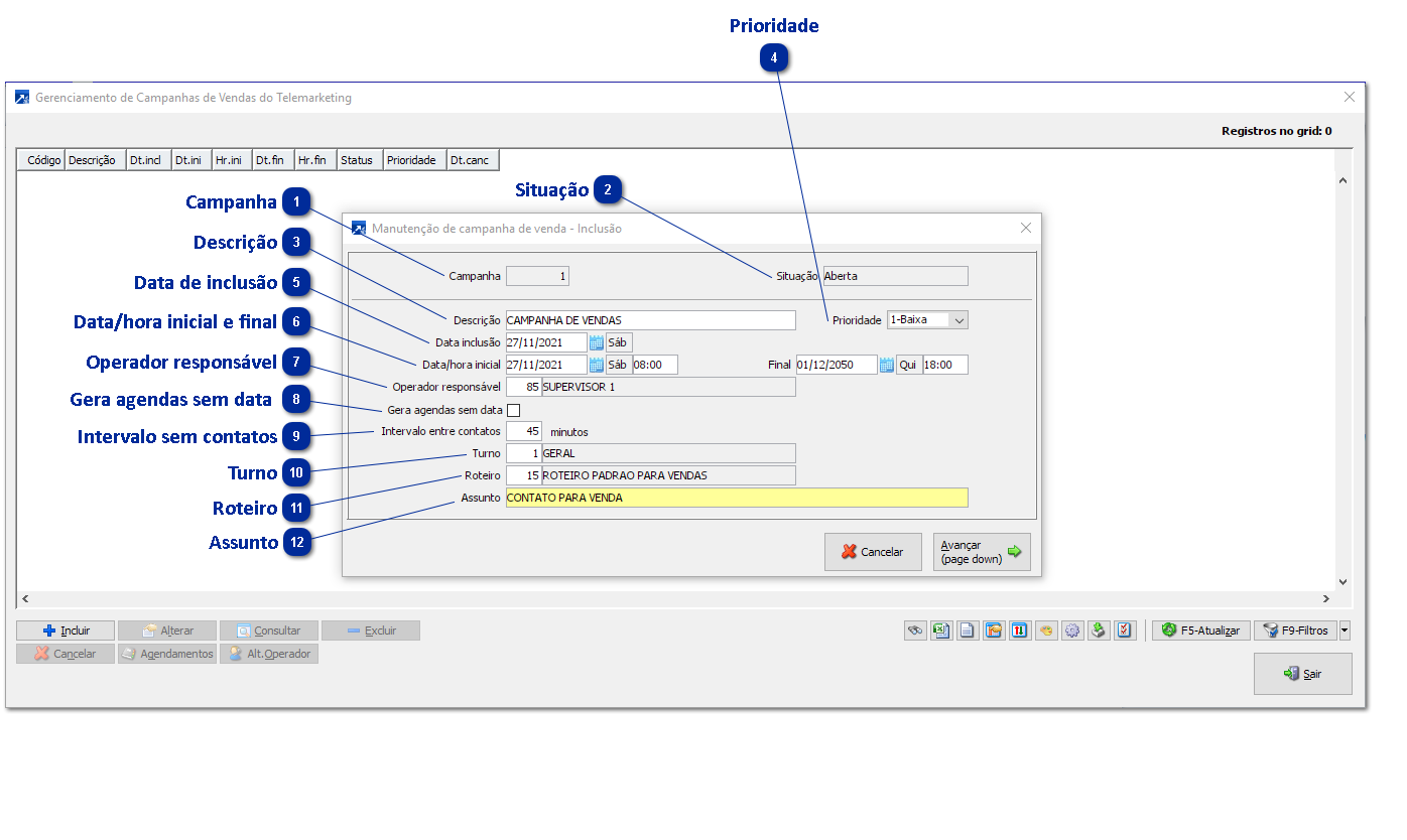Inclusão / Alteração / Exclusão de Campanhas