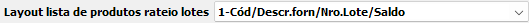 1. Layout lista de produto rateio lotes