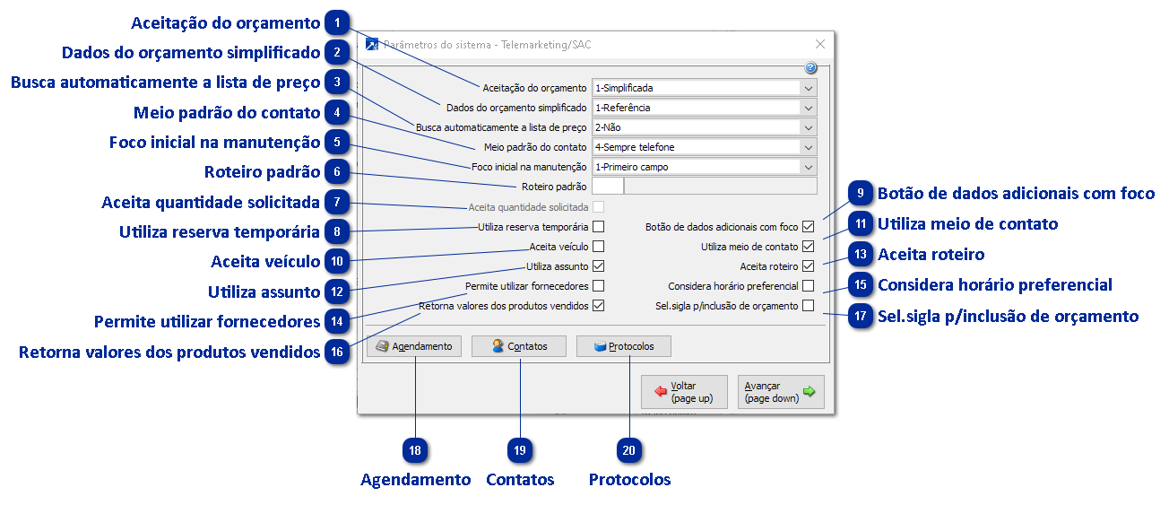 Parâmetros do Módulo Telemarketing