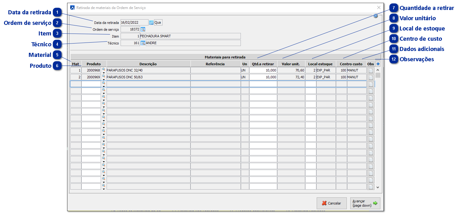 Retirada de Materiais