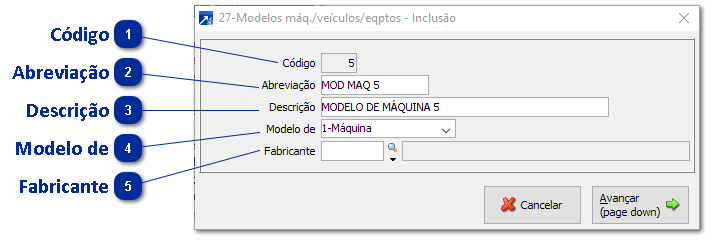 27 - Modelos de Máquinas/Veículos/Equipamentos